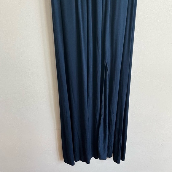 Anthropologie Bailey 44 Navy Blue Maxi Dress Sz Large Slit Scoop Neck Ruched - Picture 10 of 13